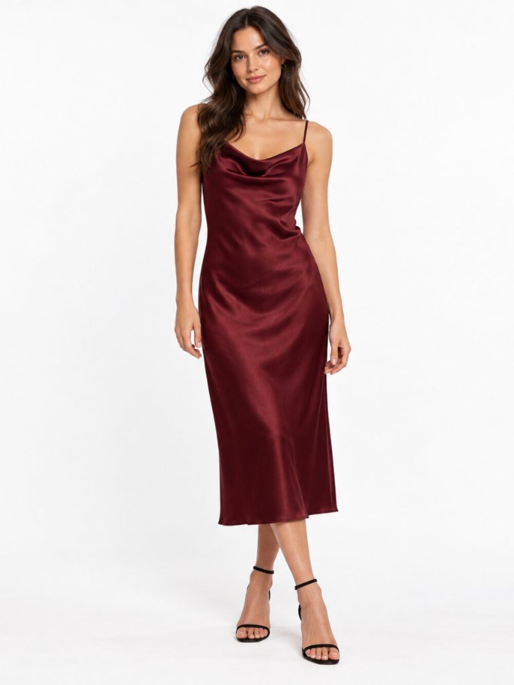 Banana Republic Burgundy Satin Cowl Neck Midi Slip Dress NWT Size Medium